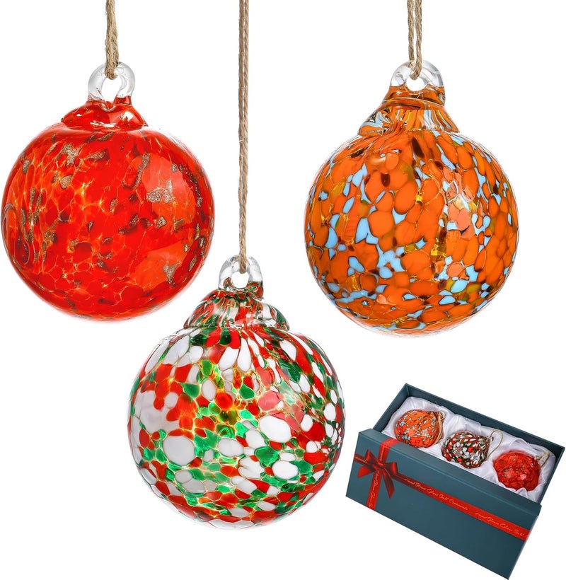 KRISININE Set of 3 Blown Glass Ball Ornament 2.3in Hanging Glass Gazing Balls Decor for Garden Patio - Image 1